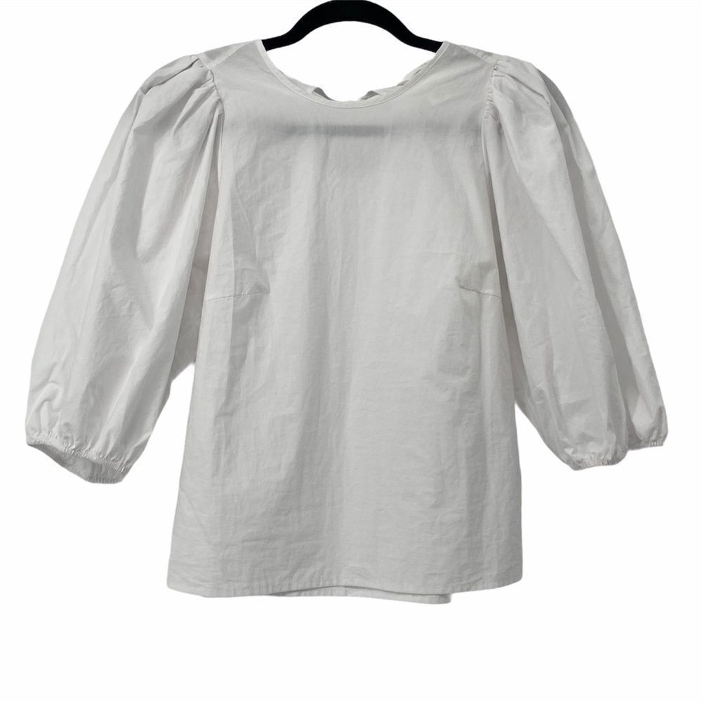 H&M White Puff Sleeve Blouse Large‎ Keyhole in Back Womens XS